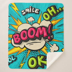 Boom pop-kunstwolkenbubbel. Lachen, wow, pow, cool Sherpa Deken