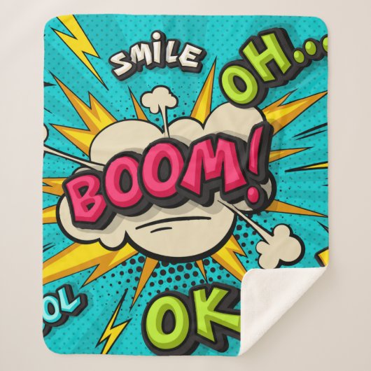 Boom pop-kunstwolkenbubbel. Lachen, wow, pow, cool Sherpa Deken (Voorkant)