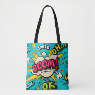 Boom pop-kunstwolkenbubbel. Lachen, wow, pow, cool Tote Bag