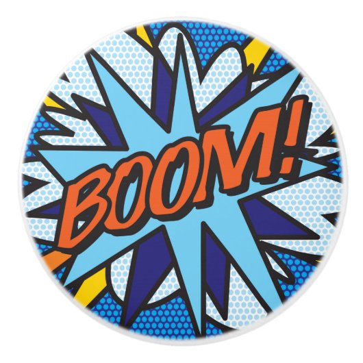 BOOM Pret-retro-strip Pop Art Keramische Knop (Voorkant)