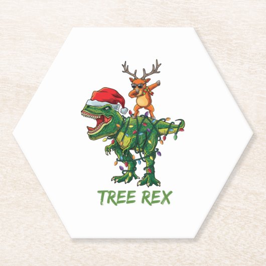 Boom Rex Dinosaur kerstboomkostuum Kartonnen Onderzetters (Voorkant)