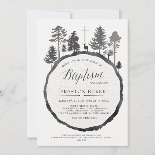 Boom Ring met Deer Doop Uitnodiging (Voorkant)