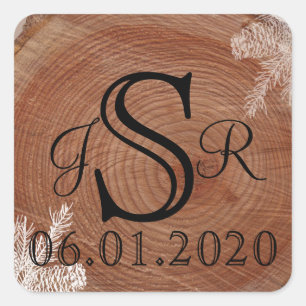 Boom Ringen Rustiek Land Bruiloft Monogram Vierkante Sticker