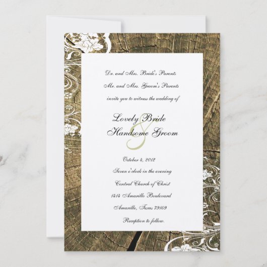 Boom Rings Shabby Lace Wedding Invitation Kaart (Voorkant)