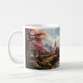 Boom, rivier en paleis in een andere wereld koffiemok