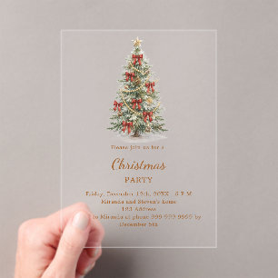 Boom rode strikken heldere luxe Kerstfeest Acryl Uitnodigingen
