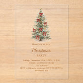 Boom rode strikken heldere luxe Kerstfeest Acryl Uitnodigingen (Voorkant)