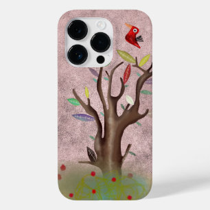 Boom rode vogel geschilderde kunst bleke roze Case-Mate iPhone 14 pro hoesje