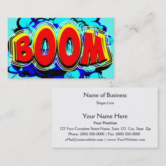 Boom Rood en Geel Comic Book Action Bubble Visitekaartje (Voorkant / Achterkant)