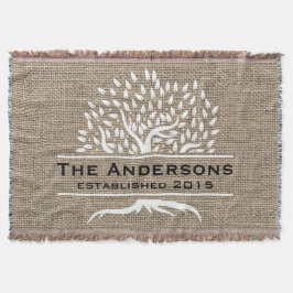  Boom Rustic Burlap Familienaam Vastgesteld Deken