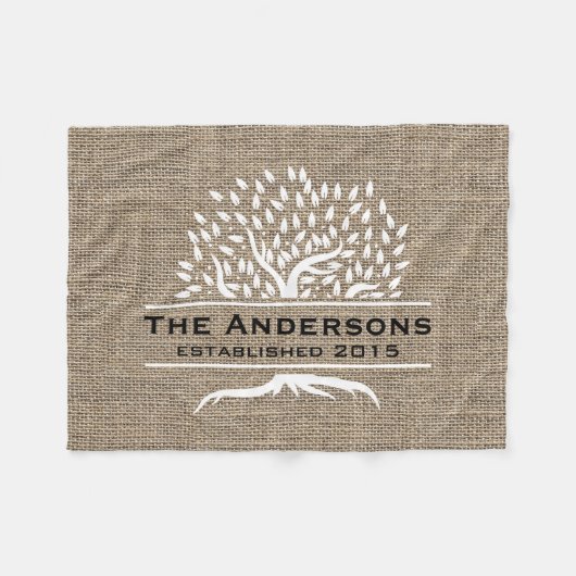  Boom Rustic Burlap Familienaam Vastgesteld Fleece Deken (Voorkant (Horizontaal))