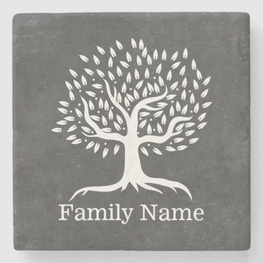  Boom Rustic Chalkboard Familienaam Stenen Onderzetter (Voorkant)
