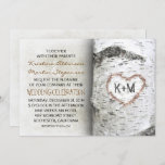 Boom Rustic Wedding Invitations Kaart<br><div class="desc">Mooie rustige trouwuitnodiging met vogelboom en gekerfde witte schors houden van hart met je initialen. — Alle ontwerpelementen van Jinaiji</div>
