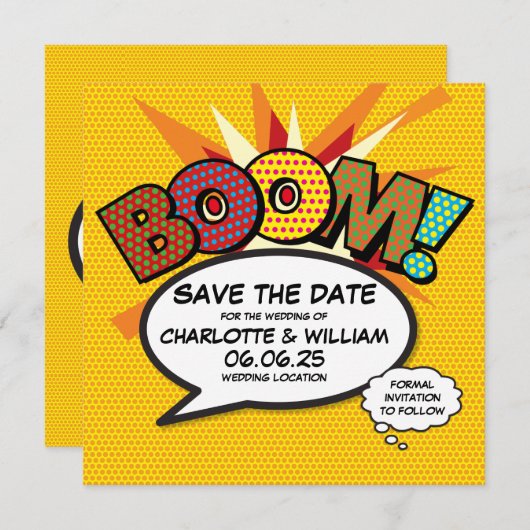 BOOM Save the Date Leuk Retro Strip Pop Art (Voorkant / Achterkant)
