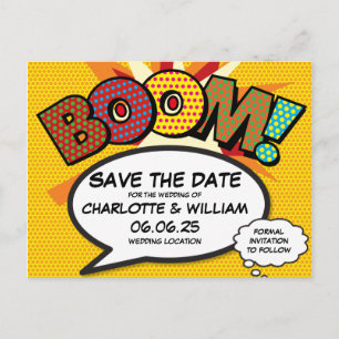 BOOM Save the Date Leuk Retro Strip Pop Art Aankondigingskaart