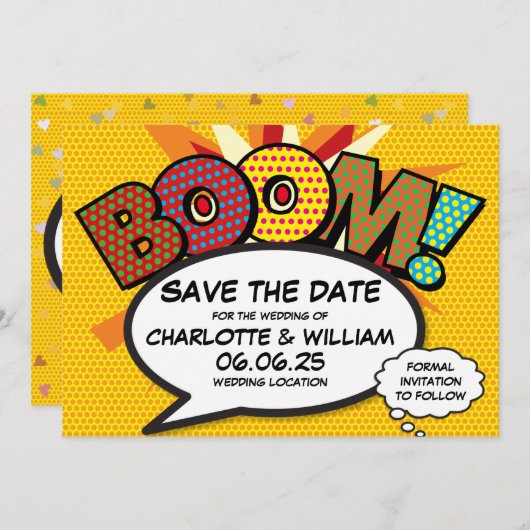 BOOM Save the Date Leuk Retro Strip Pop Art Kaart (Voorkant / Achterkant)