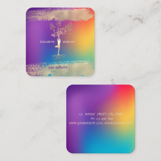 Boom Silhouet Gold Bruske Stroke Ombre Holographic Vierkante Visitekaartje (Voorkant / Achterkant)