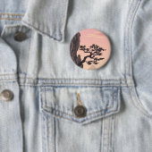 Boom silhouet in Japanse stijl in roze Ronde Button 5,7 Cm (In situ)