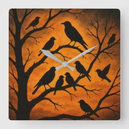 Boom Silhouet Vogels Vierkante Klok