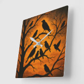 Boom Silhouet Vogels Vierkante Klok (Hoek)