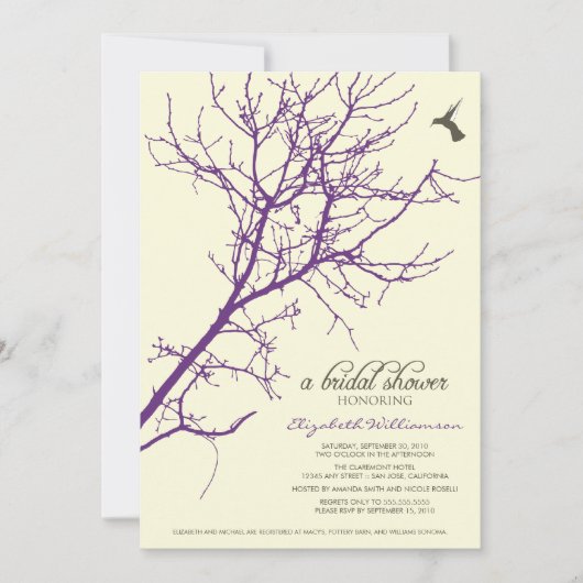 Boom Silhouette Bridal Shower Invitation (paars) Kaart (Voorkant)