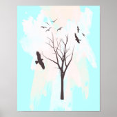 Boom Silhouette met vogels - Poster afdrukken (Voorkant)