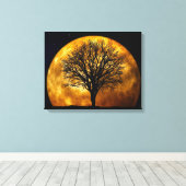 Boom Silhouette op maan Canvas Afdruk (Insitu (Houten vloer))