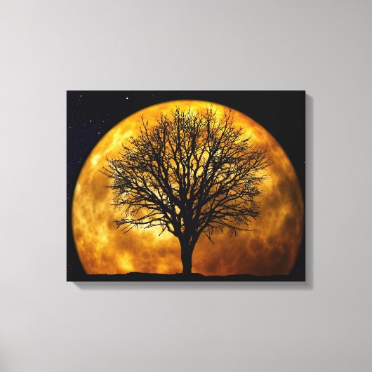 Boom Silhouette op maan Canvas Afdruk (Voorkant)