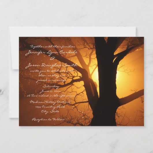 Boom Silhouette Sunset Country Wedding Invitation Kaart (Voorkant)
