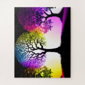 Boom Silhouetten met Rainbow Sky Flare Legpuzzel (Verticaal)
