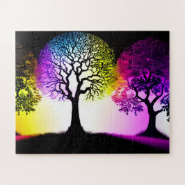 Boom Silhouetten met Rainbow Sky Flare Legpuzzel