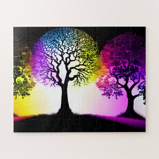 Boom Silhouetten met Rainbow Sky Flare Legpuzzel (Horizontaal)