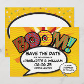 BOOM Sla de datum op Leuk Retro Strip Pop Art Kaart (Voorkant / Achterkant)