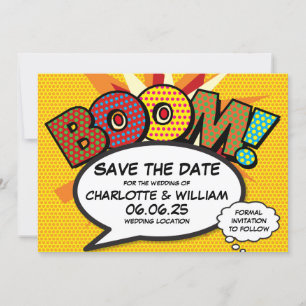 BOOM Sla de datum op Leuk Retro Strip Pop Art Save The Date