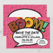 BOOM Sla de datum op Leuk Retro Strip Pop Art Save The Date (Voorkant / Achterkant)