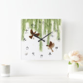 Boom Sparrows Kanji Numbers met Hiragana Square W Vierkante Klok (Huis)