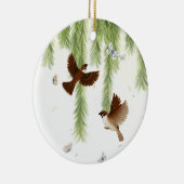Boom Sparrows under a Weeping Willow Personalized Keramisch Ornament (Rechts)