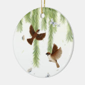 Boom Sparrows under a Weeping Willow Personalized Keramisch Ornament (Links)