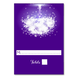 Boom, sprankelende lichten paarse bruiloft plaats kaart