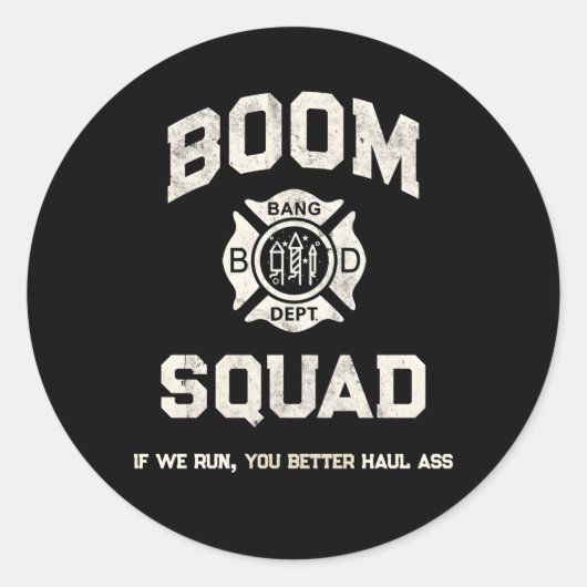 Boom Squad Fireworks Technician Brandweerman Bang Ronde Sticker (Voorkant)