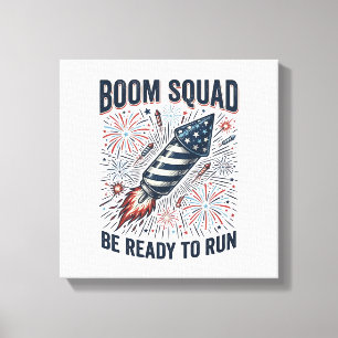Boom Squad Patriottische Vuurwerk Vintage T-shirt Canvas Afdruk