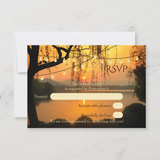 Boom String Lights Sunset Wedding RSVP-kaart RSVP Kaartje (Voorkant)