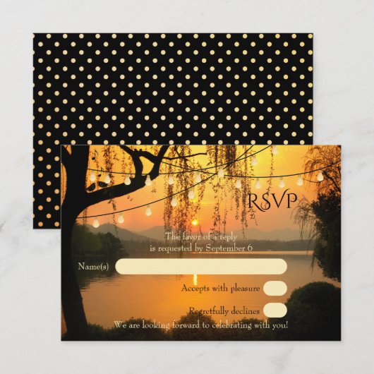 Boom String Lights Sunset Wedding RSVP-kaart RSVP Kaartje (Voorkant / Achterkant)