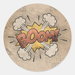 BOOM!  stripboek Steampunk Pop Ronde Sticker