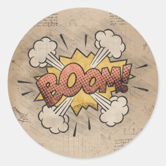 BOOM!  stripboek Steampunk Pop Ronde Sticker (Voorkant)