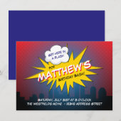 Boom superheld Kids Birthday Party Invitation Kaart (Voorkant / Achterkant)