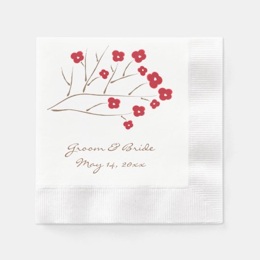Boom tak rode kersenbloesem bruiloft servetten (Voorkant)