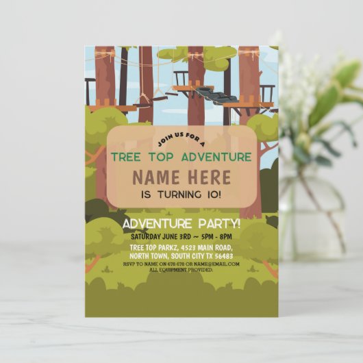 Boom Top Verjaardag Avontuur Park Outdoor Uitnodig Kaart (Staand voorkant)