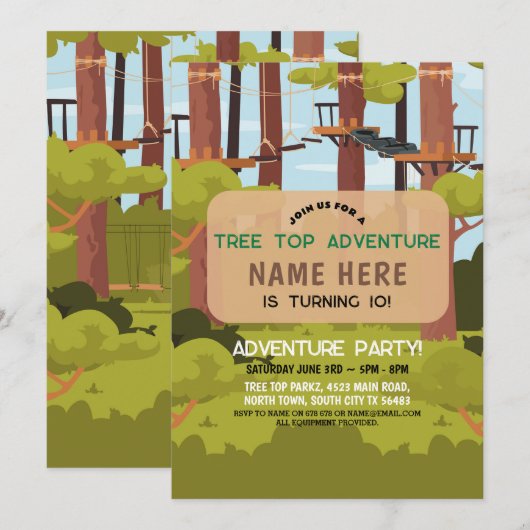 Boom Top Verjaardag Avontuur Park Outdoor Uitnodig Kaart (Voorkant / Achterkant)