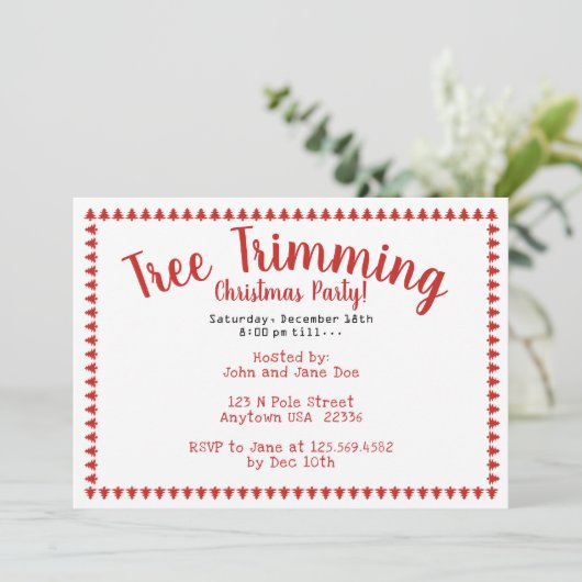 Boom Trimmen Kerstfeest Rood/Wit Fonts Kaart (Staand voorkant)